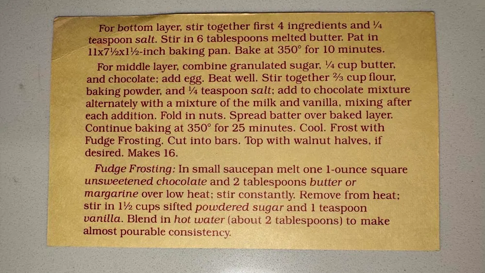 Tri-Level Brownies Recipe Back